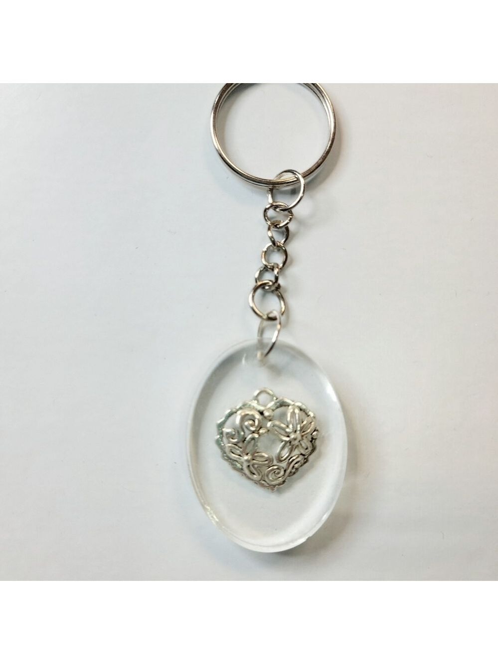 Silver Heart Resin Keychain Elegant